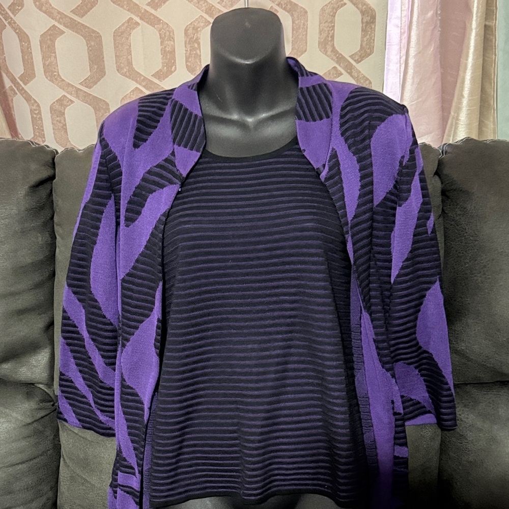Ming Wang 2pc Purple and Black Cardigan